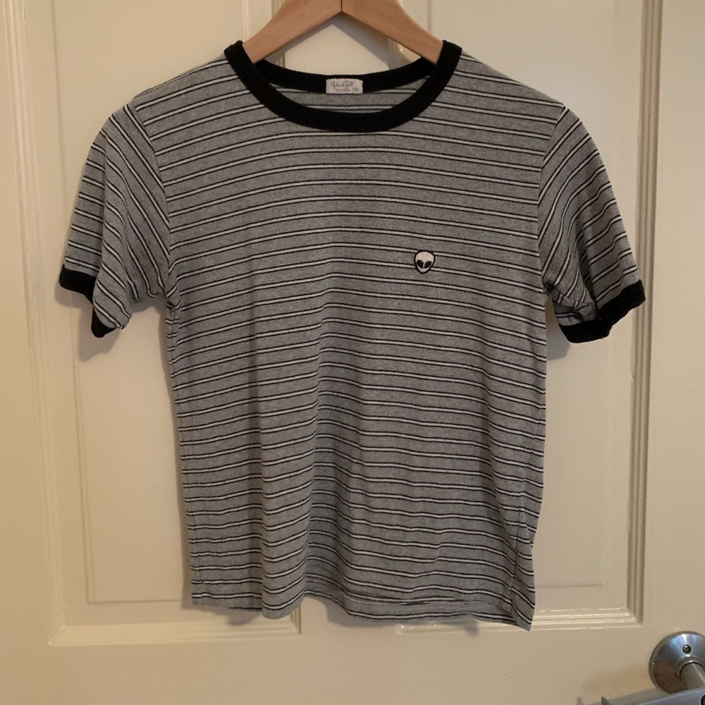 PacSun (John Galt) striped tee w/ alien logo